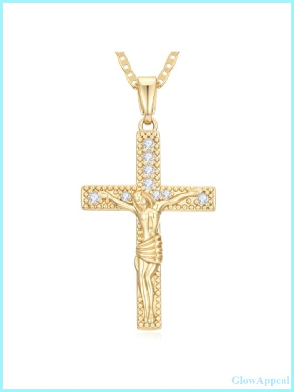 14K Gold Plated Crucifix Pendant Necklace Zircon Cross Chain Religious Jewelry